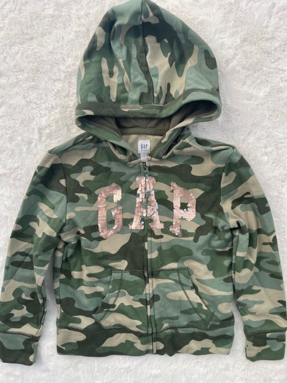 SALE! Gap Kids Camo Sequin Logo Zip Hoodie Size S